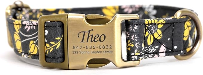 Personalized Dog Collar with Name and Phone Number Engraved,Adjustable Custom Puppy Collar,Organic Cotton Pet Collar for Small Medium Large Boy Girl Dogs