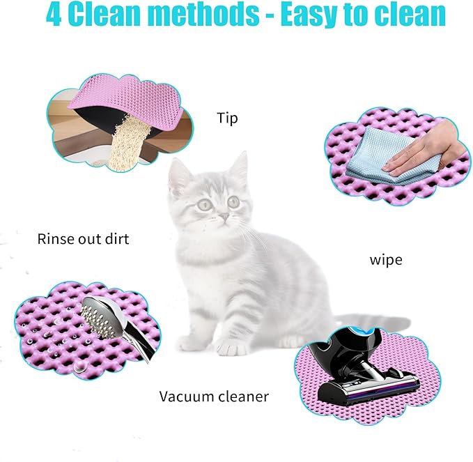 Cat Litter Mat, Kitty Litter Collector, Double Layered Honeycomb Design Waterproof, Anti Urine, Anti Slip, Easy to Clean, Limit Garbage (23"x14.5", Pink)