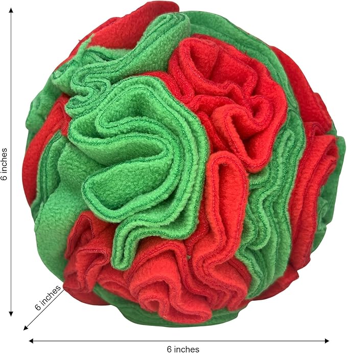 Glory To Dog Puppy and Medium Breed Snuffle Interactive Foraging Dog Puzzle Ball Toy Christmas Green and Red Large
