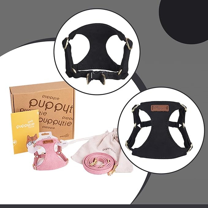 Puppytie No Pull xs Dog Harness with Multifunction Dog Leash,Soft Adjustable No Choke Escape Proof Pet Harness Vest,Black,XS