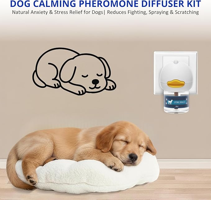 Dog Calming Pheromone Diffuser Kit | Natural Anxiety & Stress Relief for Dogs | Reduces Barking, Chewing & Restlessness | Covers Up to 700 sq ft – Vet Recommended | 60-Day Plug-In Refill Included