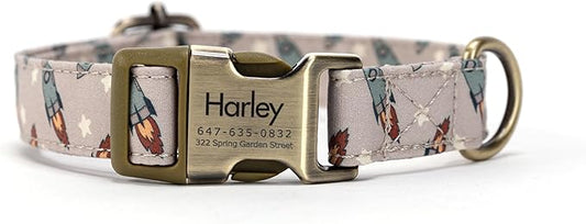 Personalized Dog Collar with Name and Phone Number Engraved,Adjustable Custom Puppy Collar,Organic Cotton Pet Collar for Small Medium Large Boy Girl Dogs