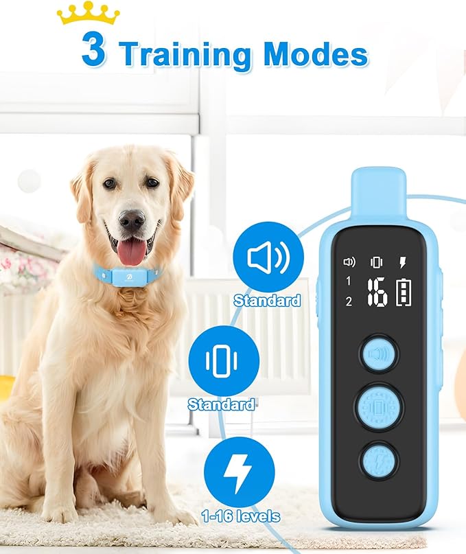 Bousnic Shock Collar for Dogs - Waterproof Rechargeable Dog Electric Training Collar with Remote for Small Medium Large Dogs with Beep, Vibration, Safe Shock Modes (8-120 Lbs) (Blue)