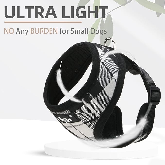 PUPTECK Soft Mesh Dog Harness and Leash Set Pet Puppy Cat Comfort Padded Vest No Pull Harnesses, Black&White, XS