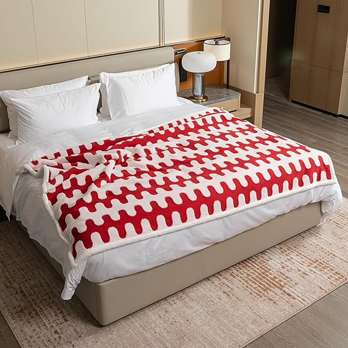 Waterproof Pet Blanket,Dog Bed Covers Couch Sofa Stylish Jacquard Pets Throw Blankets for Puppy Cats Washable Reversible Furniture Protection Covers (Red Wave,XL)