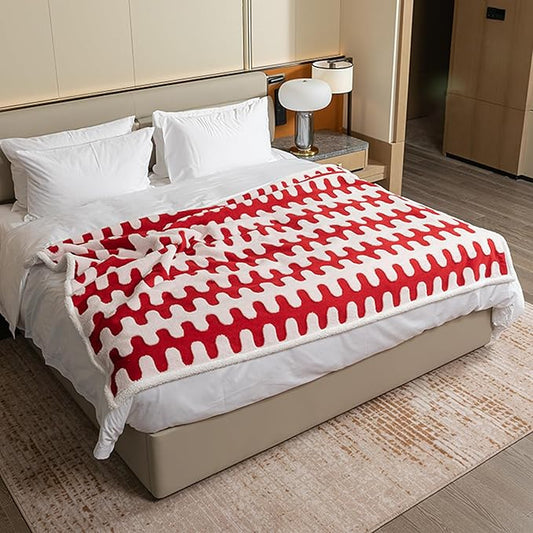 Waterproof Pet Blanket,Dog Bed Covers Couch Sofa Stylish Jacquard Pets Throw Blankets for Puppy Cats Washable Reversible Furniture Protection Covers (Red Wave,XL)