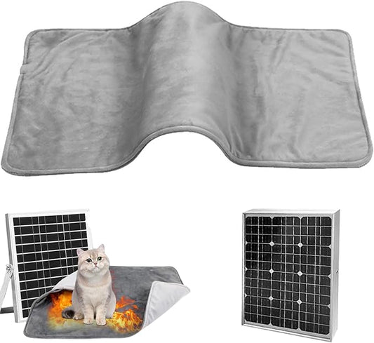 Solar Panel Pet Heating Pad 12V Soft & Warm Heated Pet Mat IPX7 Waterproof Portable Heated Blanket for Dogs Cats Outdoor, Heating Pad for Pets