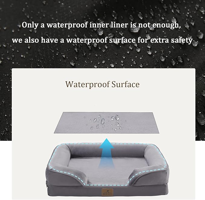 Bedfolks Orthopedic Dog Bed XL, Waterproof Dog Sofa Bed for Extra Large Dogs, Egg Foam Pet Couch Bed with Removable Washable Cover and Nonslip Bottom, Dark Grey