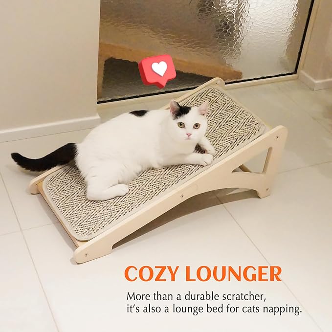 PETKARAY Cat Scratcher, Sisal Scratching Ramp, L Shape Scratch Pad for Indoor Cats, 27" Wall Furniture Protector with Mouse Toy