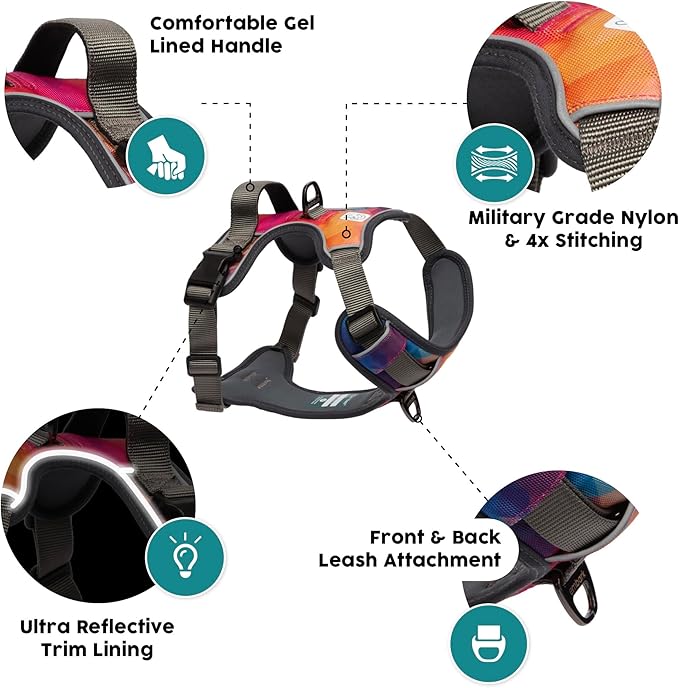 Embark Adventure No Pull Dog Harness, Reflective Trim No Pull Harness for Medium Sized Dog - Military Grade Nylon, Front Clip with Gel Lined Handle. Soft & Padded Puppy