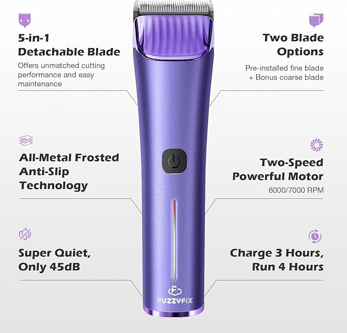Professional Dog Grooming Clipper with Replacement Blade, 5-in-1 Adjustable A5 Blade Cordless Pet Grooming Kit 2 Speed Trimmer Hair Shaver with Detachable Metal Combs Nova for Animal Horse