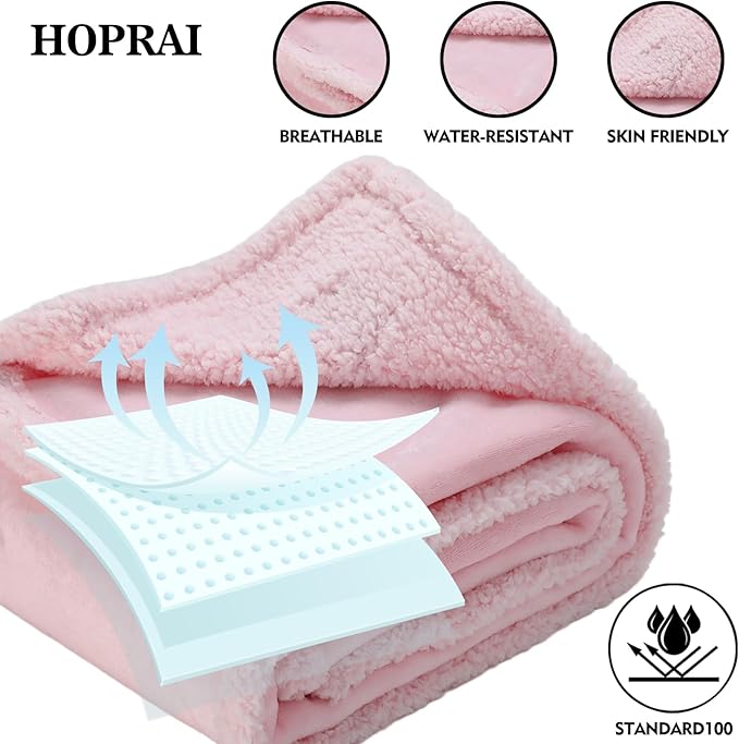 Dog Blanket, Waterproof Reversible Sherpa Fleece Throw Blanket, Furniture Cover for Bed, Couch, Sofa Protection from Liquid Pee and Pet Fur of Puppy, Cat (Pink S28*39inches)