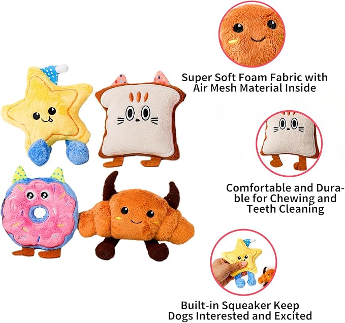 DODODOLA 4 Pcs Stuffing Dog Toys for Small Dogs Squeaky Small Dog Toys to Keep Them Busy Durable Push Puppy Toys for Chewing for Small Medium Dogs