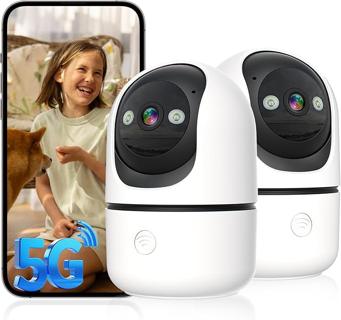 Security Cameras Indoor, 2K 5G&2.4Ghz WiFi Camera for Security Home with 911 Monitor Alert, 360 PTZ Baby/Pet/Dog Camera AI Search Motion Detection, Color Night Vision, Speaker, US Cloud Storage, 2Pack