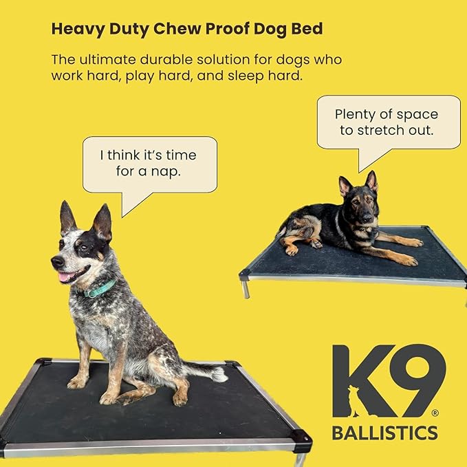K9 Ballistics Chew Proof Elevated Outdoor Cooling Cot Bed for Medium Dogs - Virtually Indestructible, Preassembled, Withstands Aggressive Chewers - M, Ripstop Blue Quartz
