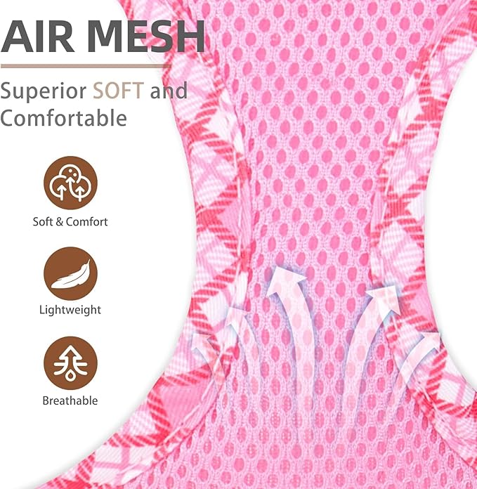 PUPTECK Dog Harness and Leash Set for Small Medium Dogs No Pull Step-in Soft Mesh Puppy Cat Vest Harnesses Reflective at Night, Pink XS