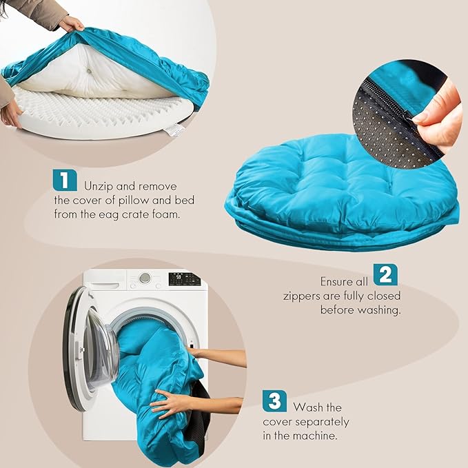 ClevaHome Orthopedic Dog Beds for Extra Large Dogs, 42 inches Ultra-Durable Round Pet Bed with Waterproof, Washable, Removable Cover, Nonslip Bottom (Mosaic Blue)