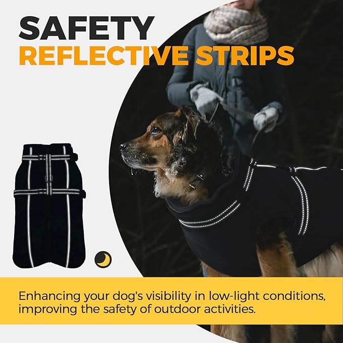 Lelepet Dog Coat for Large Dogs Waterproof Dog Jacket with Harness Built in Reflective Fleece Jacket with Zip Cold Weather Coats for Dogs Outdoor, Cozy Thermal Pet Snowsuit, Weimaraner, Black, XXL