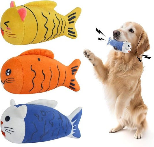 Squeaky Dog Toys for Small Dogs & Puppy – 3 Pack Fish Crinkle Squeak Pet Toys for Interactive Play, Boredom Relief & Teeth Cleaning