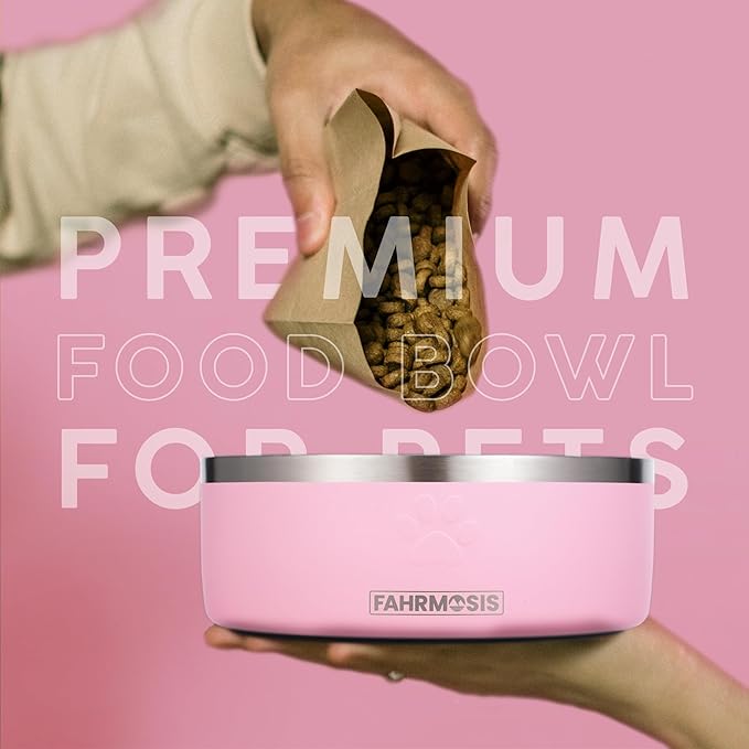 64 OZ Dog Bowl with Slow Feeder Insert Stainless Steel Pet Water Bowl for Medium & Large Breed Non Slip Rubber Base & Plastic Puzzle Feeder - Pink