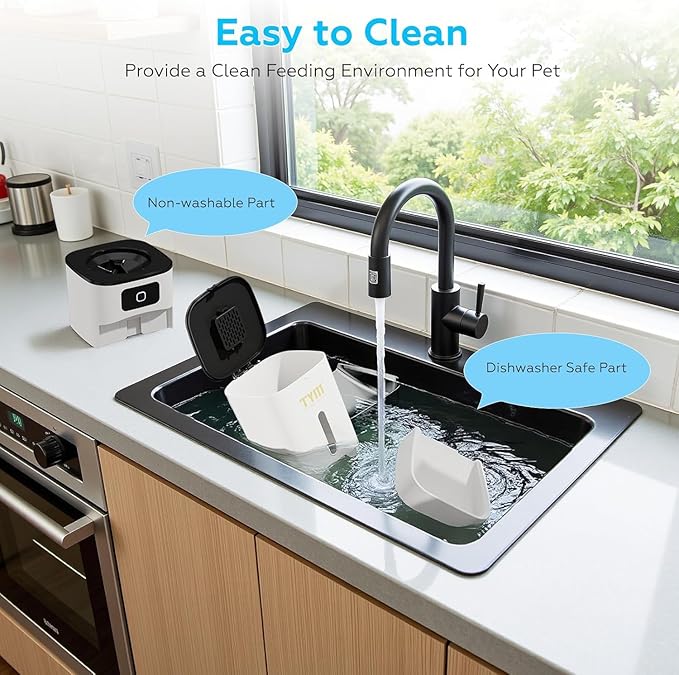 TYM Automatic Cat Feeder, 7L WiFi Cat Food Dispenser, Timed Cats Feeder with APP Control, Auto Pet Food Dispenser for Small Pets, Fresh Food, Dual Power Supply, Detachable for Easy Cleaning