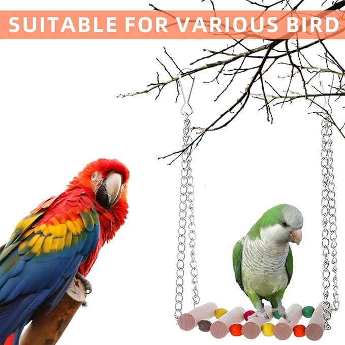 2 pcs Parrot Toys, Natural Corn Cob Bird Chewing Toys and Bird Swing Toy, Bird Cage Accessories for Cockatiels, African Grey Parrots, Macaws, Sun Conure to Exercise Beak Strength