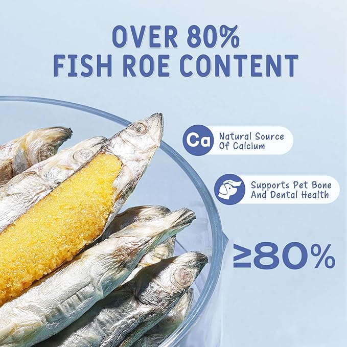 Freeze Dried Capelin Fish Treats for Cats & Dogs, Single Ingredient, Rich in Omega 3 & 6 for Healthy Skin & Coat, Grain Free, 100% Whole Fish, Premium Quality High Protein Training Snacks