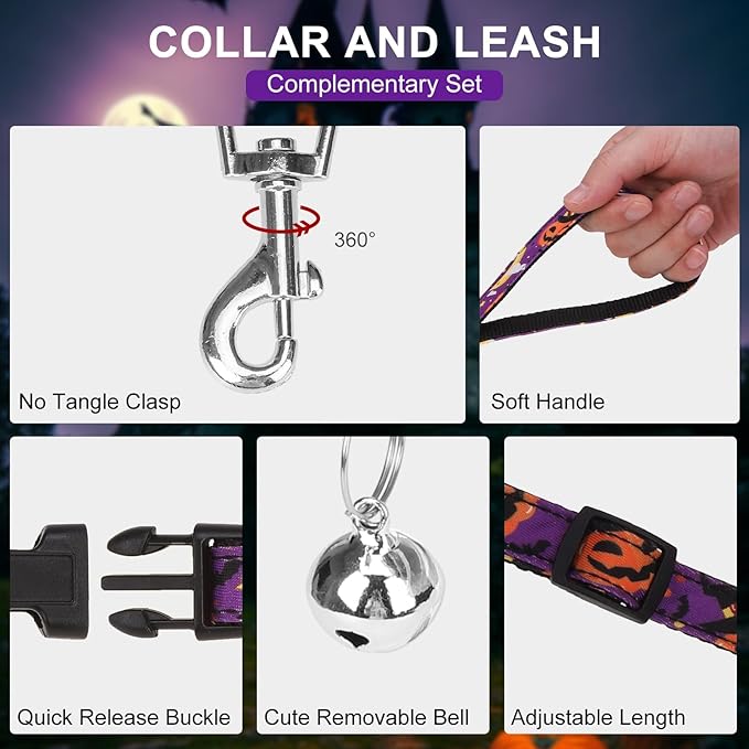 EXPAWLORER Halloween Puppy Harness - Dog Collar and Leash - Soft Mesh Padded Adjustable Step in Small Dog Vest Harness No Pull, Reflective Escape Proof for Outdoor Walking, Purple M