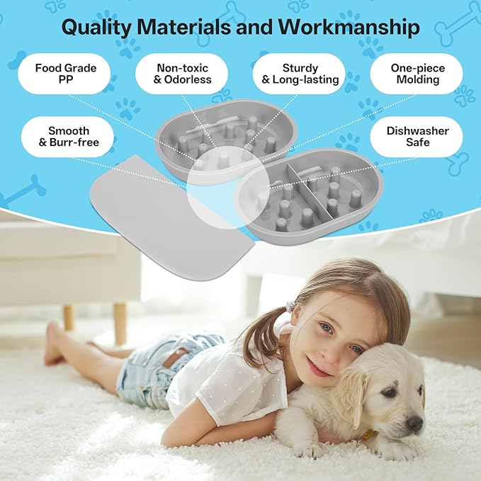 Cat Slow Feeder Bowls and Mat Set for Automatic Pet Care Feeder, YOIHABV 1 Slow Feed Single Bowl, 1 Puzzle Feeding Split Bowl, 1 Mat, Promote Healthy Eating, Non-Slip and BPA-Free, Easy to Clean