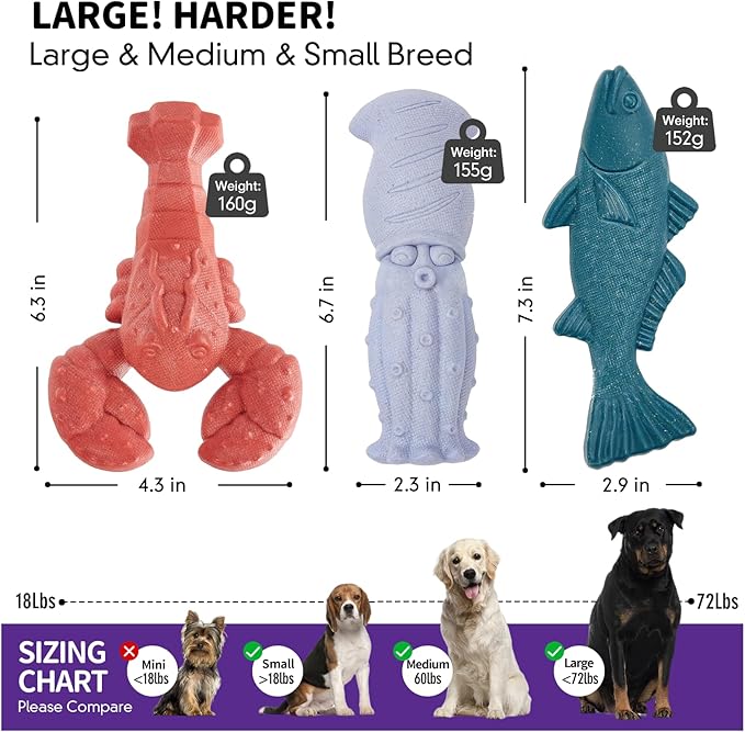 Dog Toys for Aggressive Chewers, 3 Pack Indestructible Dog Chew Toys, Super Chewer Toys with Tough Nylon Bacon Flavor for All Breed Sizes, Teeth Cleaning & Training, Boredom Relief