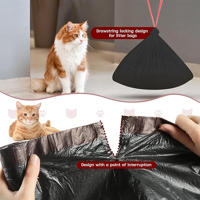 Cat Waste Bags for Automatic Cleaning Litter Boxes, 19.7 x 17.7 Inches Black(4 Packs/80 Counts) Black-Red
