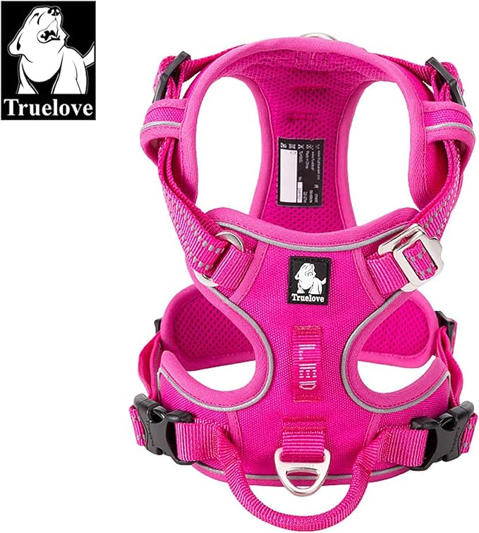 TRUE LOVE Dog Harness No Pull Nylon Reflective Pet Harness Adjustable Comfortable Control Step-in Brilliant Colors Truelove TLH56512 Fuchsia
