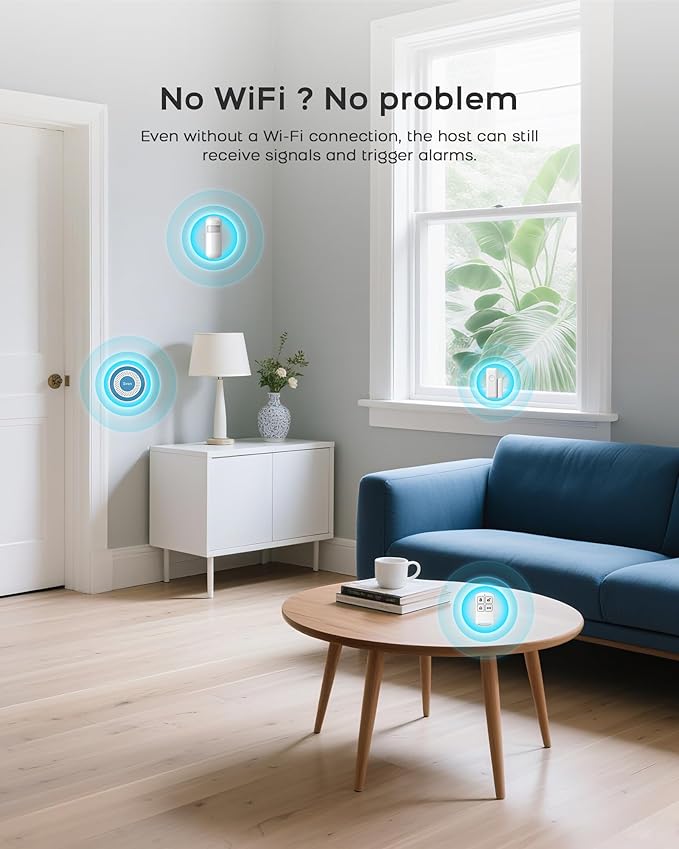 WiFi Door Alarm System, Wireless Alarm System 13 Piece Kit with Phone APP Alert Siren Door Window Sensor Motion Sensor Compatible with Alexa No Contract Ideal for Home, Garage, Apartment