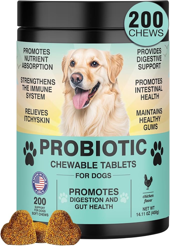 Probiotics for Dogs Gut Digestive Health Probiotic Chew for Dogs Digestive Enzymes Relieve Diarrhea Immunity Oral Problems Itching Constipation Prebiotics Dog Probiotics 200 Tablets Chicken Flavor