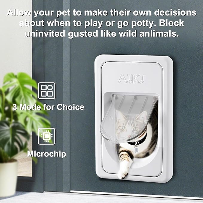 Smart Electronic Pet Door, Automatic Cat Dog Door with 3 Modes, Battery Powered Electronic Sensor Pet Door with 1 Sensing Key, Fit for Small/Medium Pets Up to 35lbs - Small Size