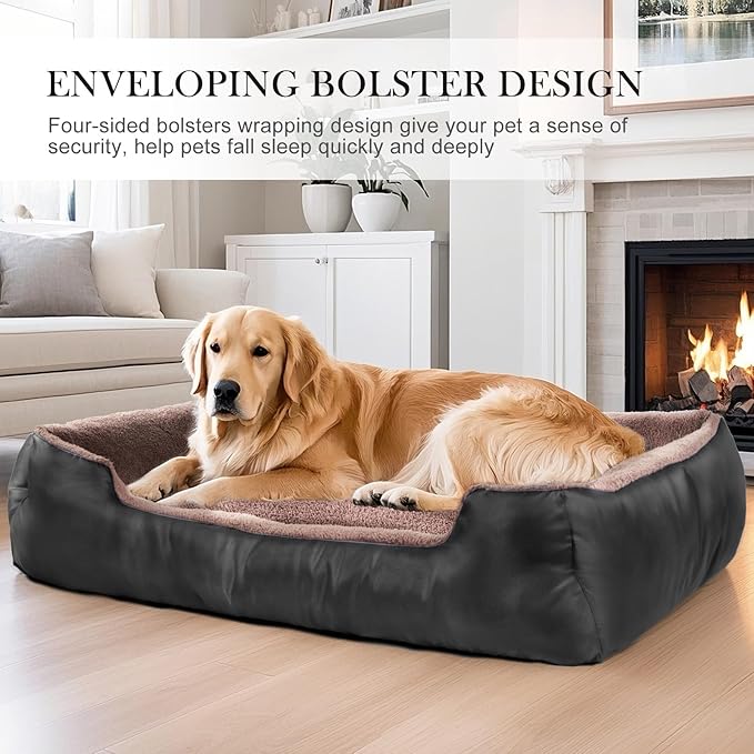 Dog Bed for Large Medium Small Dogs, Warming Soft Pet Bed Up to 30/50/90/100 lbs, Durable Puppy Bed with Anti-Slip Bottom (Khaki, X-Large)