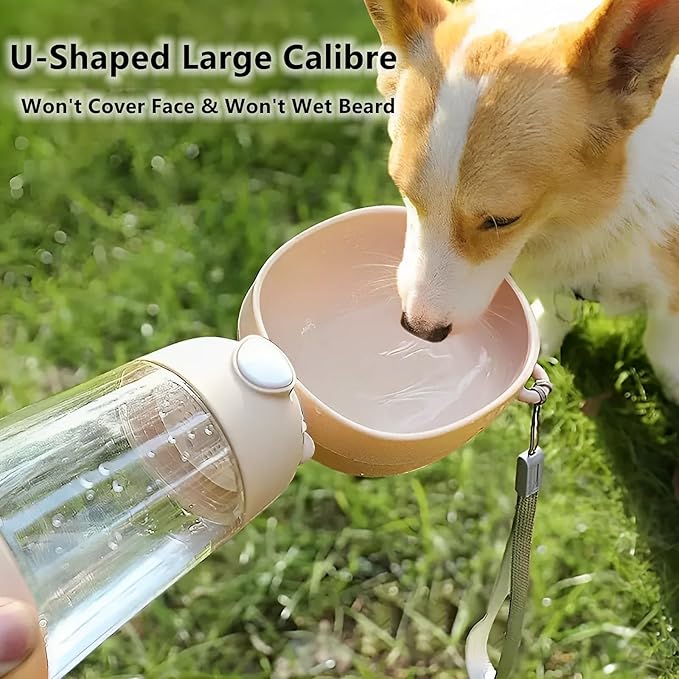 2 in 1 Dog Water Bottle with Food Container, Portable Dogs Water Dispenser, Outdoor Drink Bottles for Puppy, Cat, Pet, Essential Items for Travel, Walking, Hiking, Pet Accessories (Blush Beige)