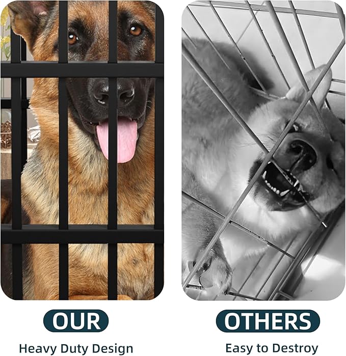 54 inch Heavy Duty Indestructible Dog Crate with Mat, Escape Proof Dog Cage Kennel with Lockable Wheels, High Anxiety Double Door, Extra Large Crate Indoor for Large Dog with Removable Tray