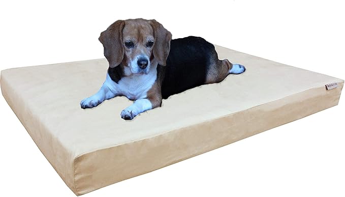 Dogbed4less Orthopedic Memory Foam Dog Bed with Suede Khaki Cover, Waterproof Liner and Extra Pet Bed Case, Fit Large 42"X28" Crate