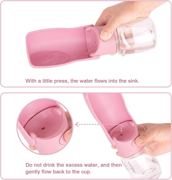 Foldable Dog Water Bottle - Portable Dispenser | Leak Proof & Food Grade Plastic Travel | Pet Water Bottle for Dog Cat Outdoor Walking Hiking Travel(Pink, 12oz)