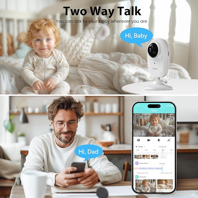 Dual Mode Baby Monitor,1080p Video APP,2.8'' IPS Screen,10-Hour Streaming,Smart AI Humanoid&Cry Detection,Camera&Audio,Two-Way Talk,Night Vision,Lullaby,1500ft Long Range,Video playback&storage
