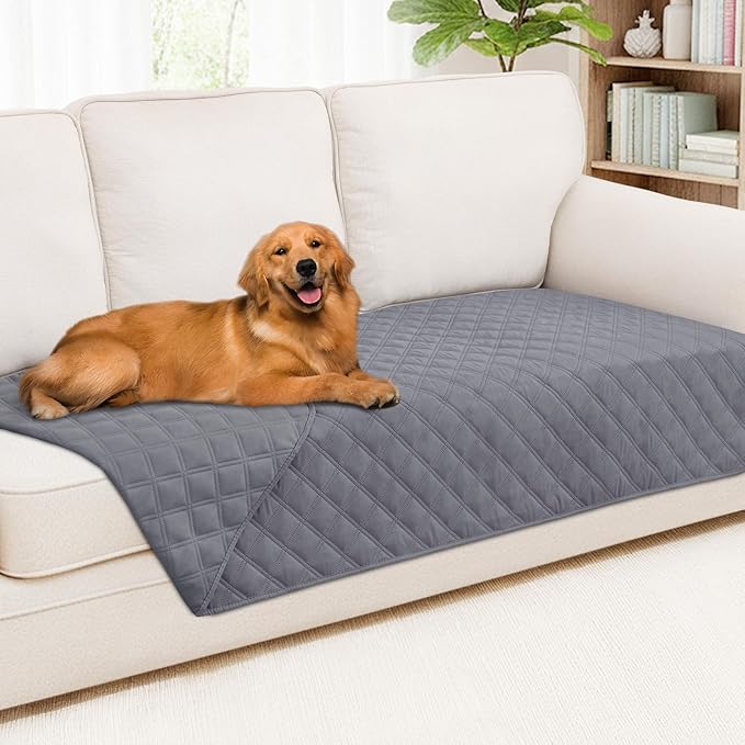 Smiry Waterproof Dog Bed Cover Pet Blanket, Soft Washable Dog Blanket for Furniture Bed Couch Sofa Reversible, Checkered (40"x70", Grey/Grey)