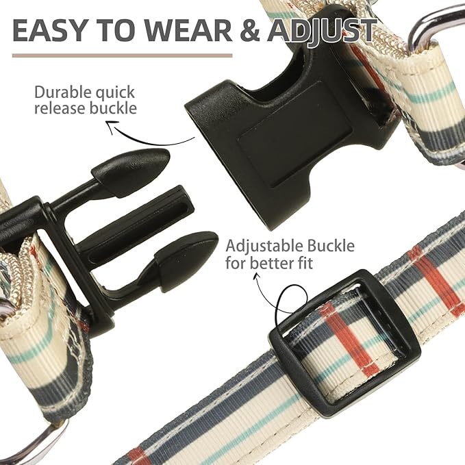 PUPTECK No Pull Dog Harness Soft Adjustable Basic Nylon Step in Puppy Vest Outdoor Walking with ID Tag, Plaid Beige, S