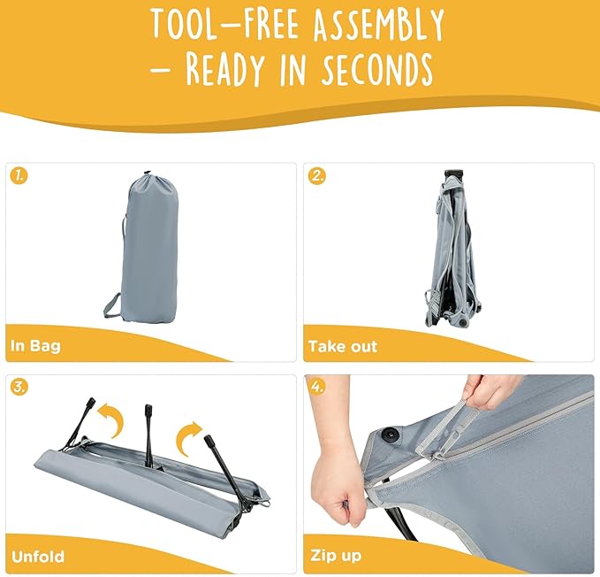 Daisy Cot, Medium Foldable Elevated Dog Bed, Portable Raised Outdoor Folding Dog Cot, Cooling, Chew Proof, Waterproof, Heavy Duty Up to 160 lbs for Camping/Home, Grey, 32"x 19"x6"