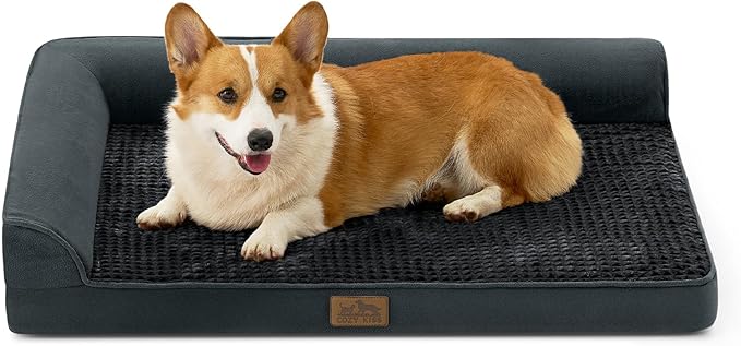 Orthopedic Dog Bed for Large Medium Size Dog, Dogs Crate Bed, L Shaped Foam Anti-Slip Bottom Pet Cat Sofa with Washable Removable Cover, Suitable for Pet Up to 75 lbs, 36x27x6.5 inch, Black