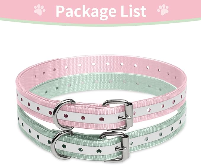 Shock Collar Replacement Strap, 3/4" Waterproof Odorless Reflective TPU Dog Collar, Replacement Collar for Shock Collar with Metal Buckle - All Brands Pet Training E Collars (Pink & Green)