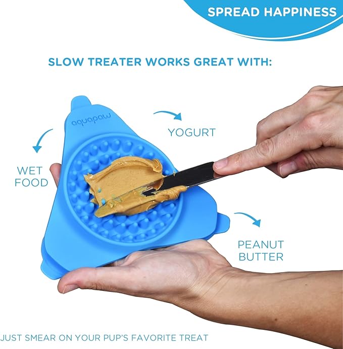 Aquapaw Dog Licking Mat - Suction Slow Feeder & Feeding Mat - Bath Toy Dispenser for Dog Bath Toys & Grooming Treats - Grooming Lick Pad for Peanut Butter Treat & Shower Snack Holder - Blue