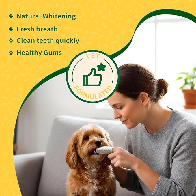 Dental Care Finger Wipes 50 Counts –Disposable Wipes for Dogs & Cats, Plaque & Tartar, Fresh Breath & Gum Health，All Natural Dog Toothbrush & Tooth Brushing Kit（Unscented）