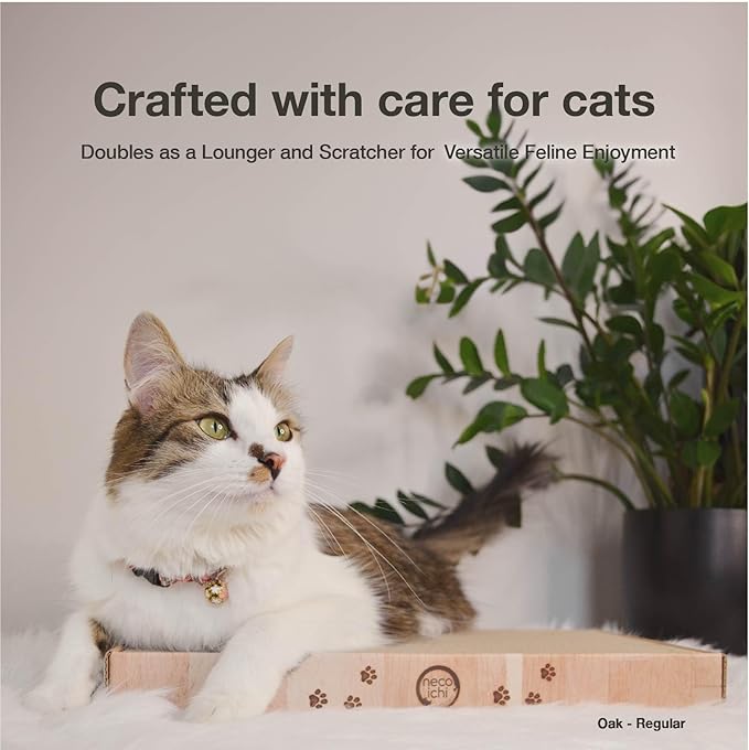 Necoichi Cardboard Cat Scratcher Bed for Indoor Cats - Cat Scratching Board (16" Regular, a.Oak Lounge)