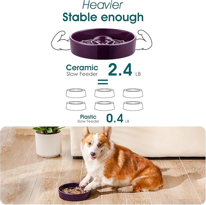 vancasso Slow Feeder Dog Bowl, 1.5 Cups Ceramic Slow Feeder for Medium Breed, Puzzle Maze Food Dog Bowl for Fast Eater, Dark Purple